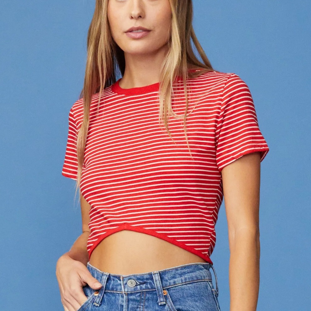 Monrow Red and White Striped Crop Top